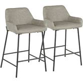 Daniella 24" Counter Stool in Grey Leatherette & Black Metal (Set of 2)